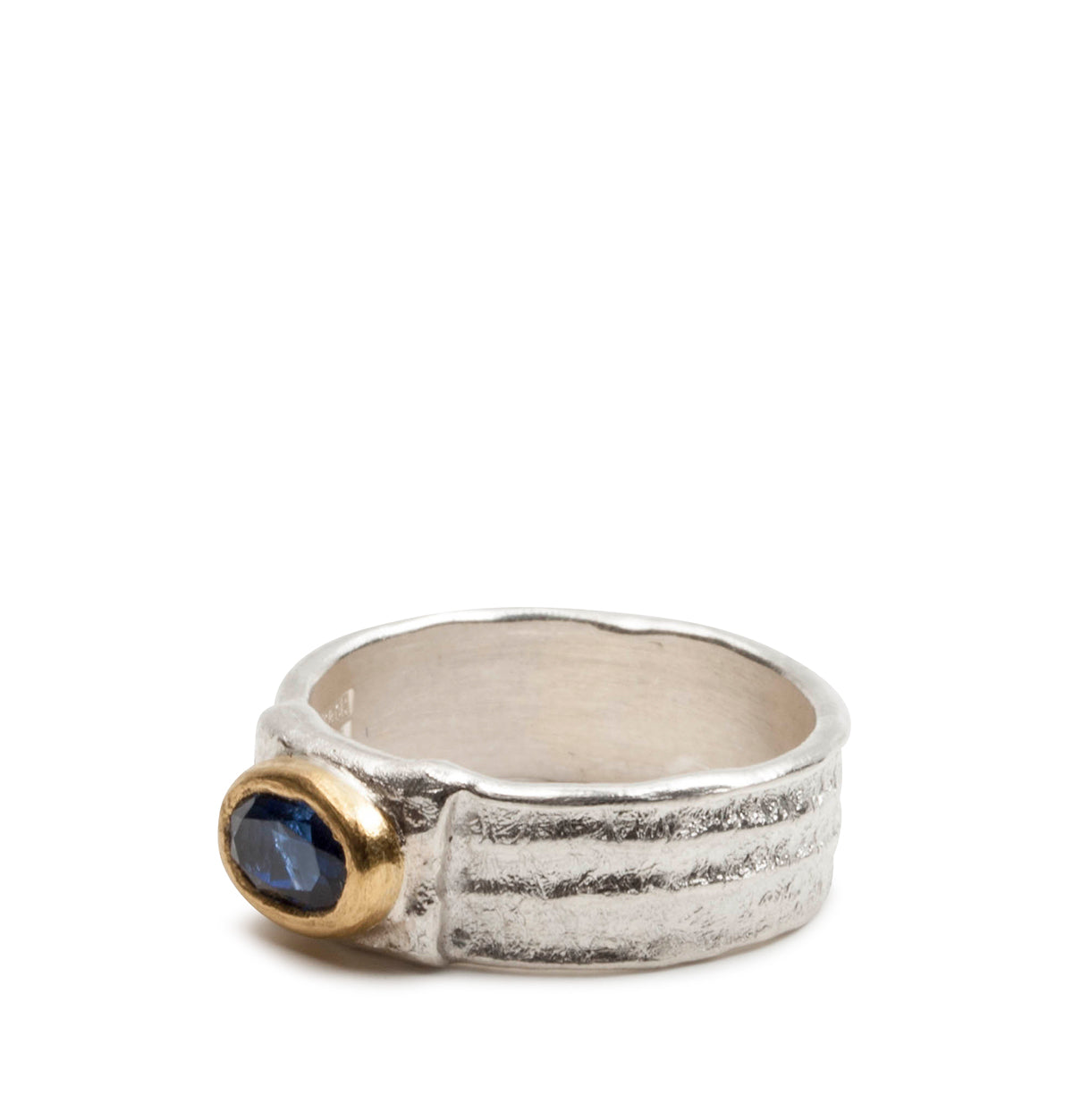 Bicolor 925 Silberring mit blauem Saphir im Oval-Schliff